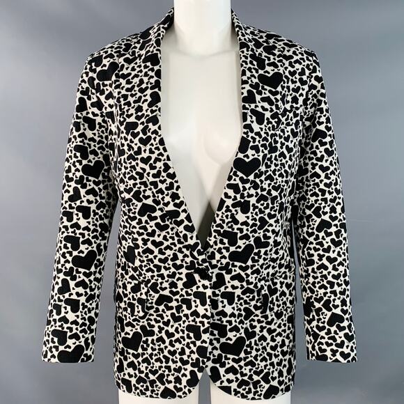 ZADIG & VOLTAIRE Size M Black White Crepe Heart Single Button Jacket Blazer - Picture 1 of 9